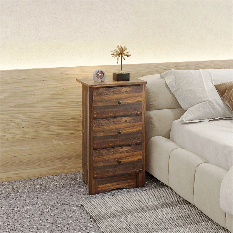 HOMCOM Comodino con 3 Cassetti dallo stile Rustico in Legno, 40x30x74 cm, Marrone