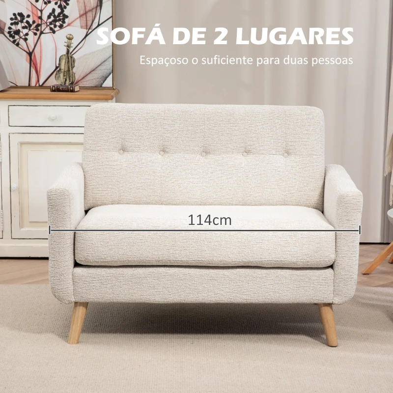 HOMCOM Sofá de 2 Lugares Estofado em Veludo Sofá de Sala de Estar Moderno com Apoio para os Braços e 114x71x82 cm Beige