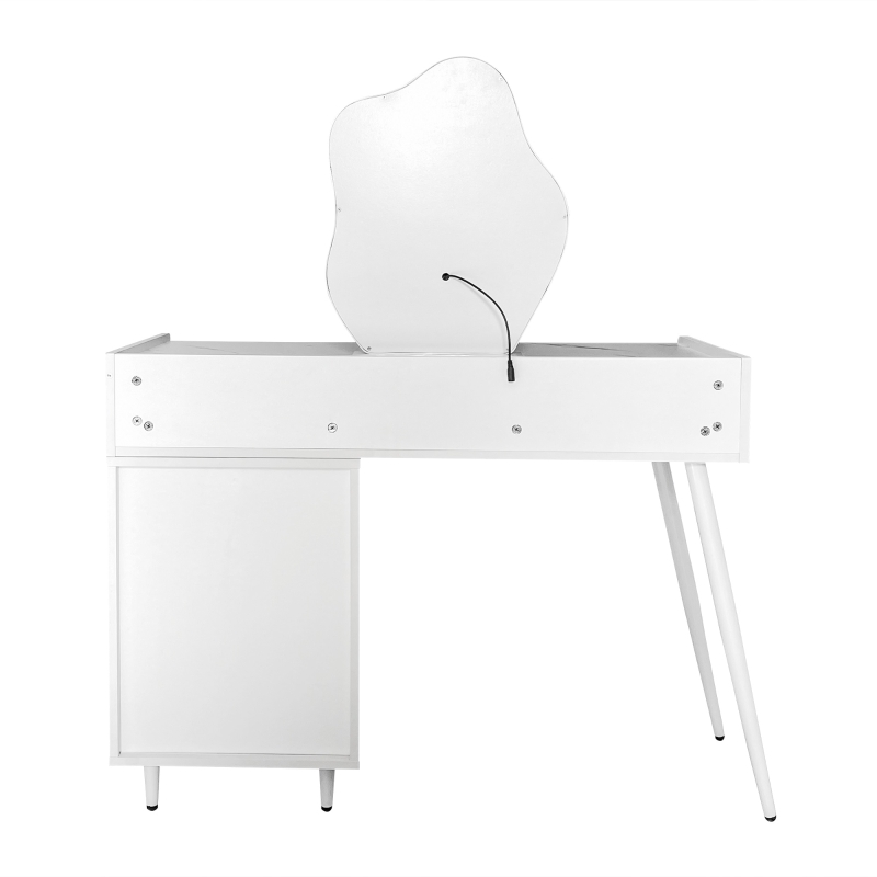 Schminktisch mit LED-Spiegel, Beleuchtung und Stauraum, Weiß, Kosmetiktisch für Schlafzimmer mit 3 Schubladen und Tür, Weiß