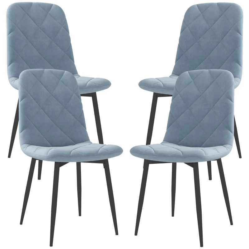 HOMCOM Conjunto de 4 Cadeiras de Jantar Modernas Cadeiras de Cozinha Estofadas em Veludo com Pés de Aço 45x54x87 cm Azul Claro