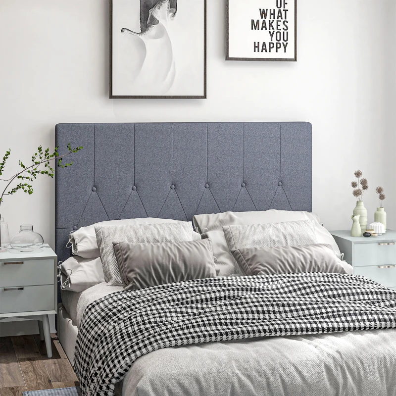 HOMCOM Cabeceira de Cama 160cm Cabeceira de Cama Estofada em Linho e Acolchoada 2 Formas de Uso 160x7x120cm Cinza