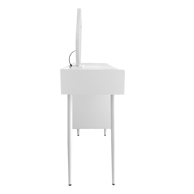 Schminktisch mit LED-Spiegel, Beleuchtung und Stauraum, Weiß, Kosmetiktisch für Schlafzimmer mit 3 Schubladen und Tür, Weiß