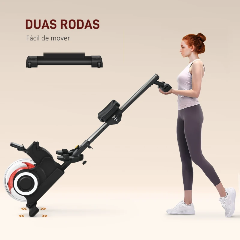 SPORTNOW Máquina de Remo com 6 Níveis de Resistência Máquina de Remo Dobrável com Ecrã LCD Máquina de Remar para Treino  Preto