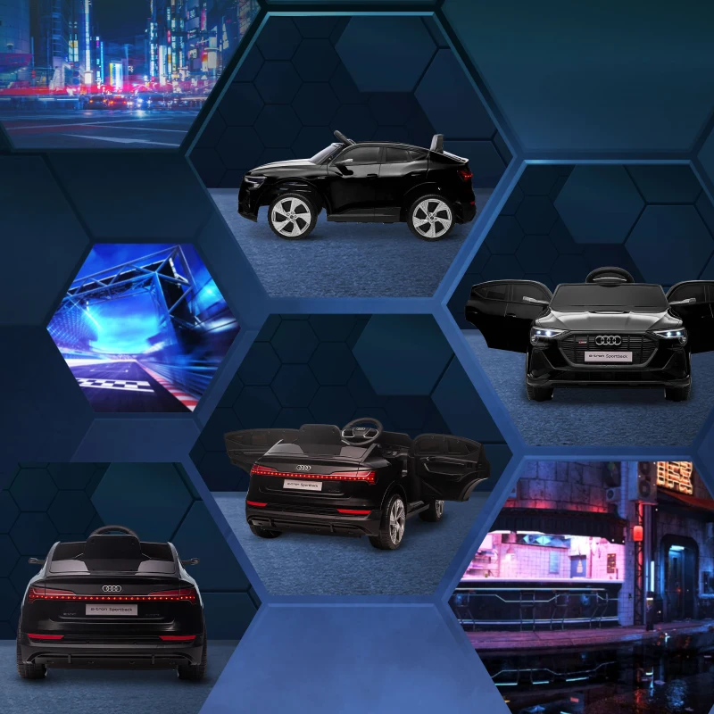 HOMCOM Carro Elétrico Audi E-Tron 12V com Faróis Buzina Música MP3 TF USB e Abertura da Porta 3-8km/h 108x60x47 cm Preto