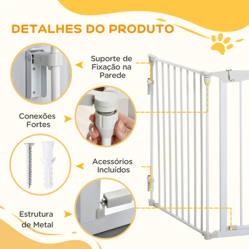 PawHut Barreira de Segurança para Animais de Estimação Barreira Dobrável de 3 Painéis 180x74,5 cm Branco