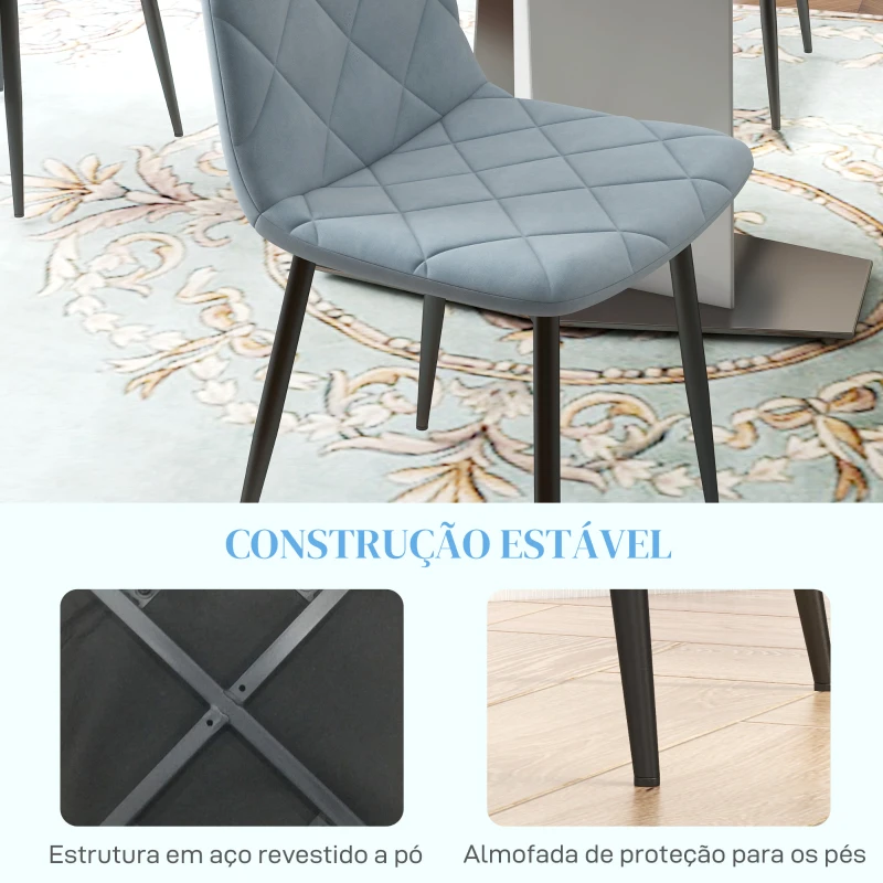 HOMCOM Conjunto de 4 Cadeiras de Jantar Modernas Cadeiras de Cozinha Estofadas em Veludo com Pés de Aço 45x54x87 cm Azul Claro