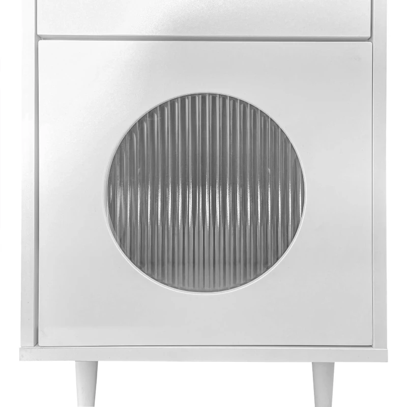 Schminktisch mit LED-Spiegel, Beleuchtung und Stauraum, Weiß, Kosmetiktisch für Schlafzimmer mit 3 Schubladen und Tür, Weiß