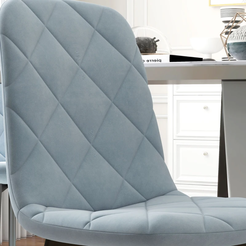 HOMCOM Conjunto de 4 Cadeiras de Jantar Modernas Cadeiras de Cozinha Estofadas em Veludo com Pés de Aço 45x54x87 cm Azul Claro