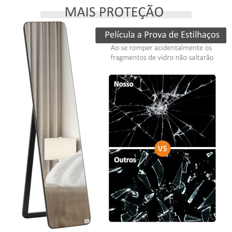 HOMCOM Espelho de Pé Espelho de Corpo Inteiro Retangular com 2 Formas de Uso para Dormitórios Corredor 37x43x156 cm Preto