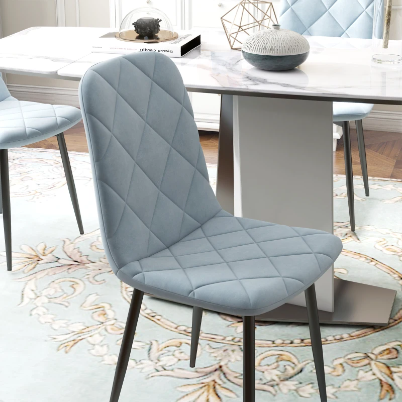 HOMCOM Conjunto de 4 Cadeiras de Jantar Modernas Cadeiras de Cozinha Estofadas em Veludo com Pés de Aço 45x54x87 cm Azul Claro