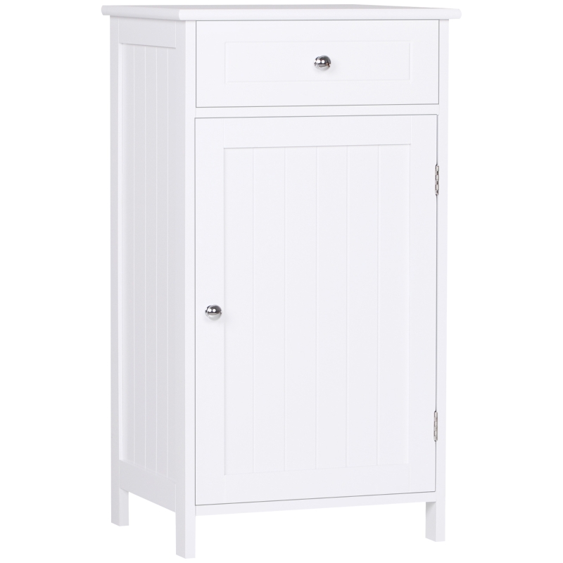 kleankin Armário de Casa de Banho com 1 Gaveta 1 Porta e Prateleira Interior Ajustável Móvel Auxiliar de Armazenamento para Sala de Estar Cozinha 43x34x77cm Branco