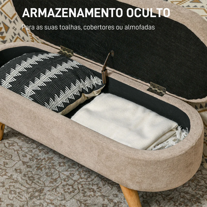 HOMCOM Banco para Pé de Cama Banco de Armazenamento com Pés de Madeira e Assento Acolchoado 110x40x43 cm Bege