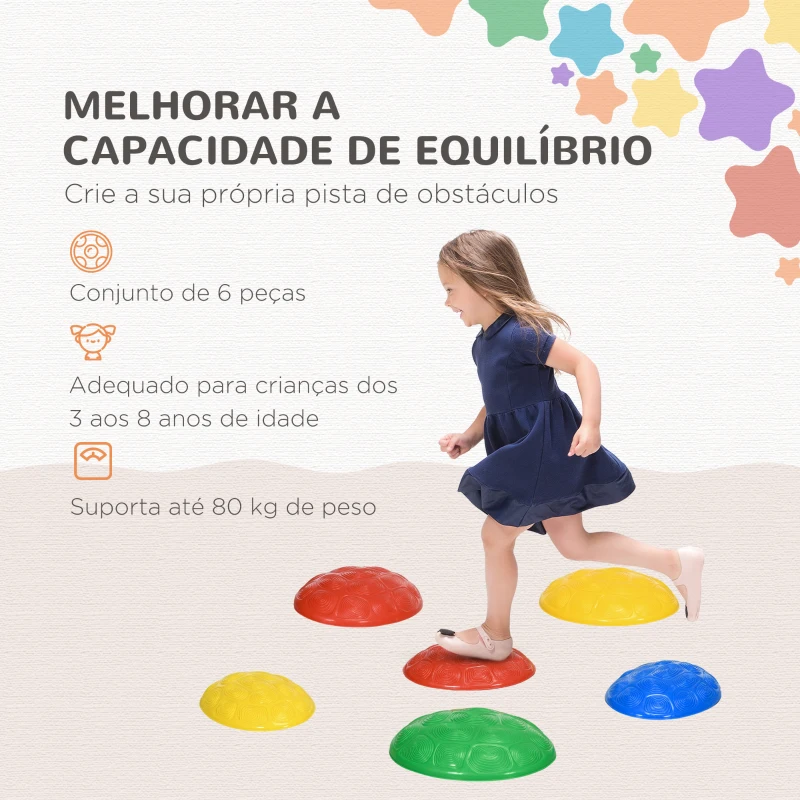 ZONEKIZ Conjunto de 6 Pedras de Equilíbrio Empilháveis com Base Antiderrapante para Equilíbrio e Promover a Coordenação Multicor
