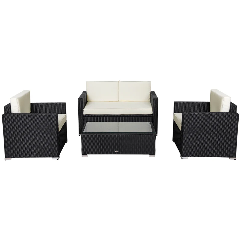 Outsunny Set pentru gradina 4 Piese din Rattan si Otel, Crem