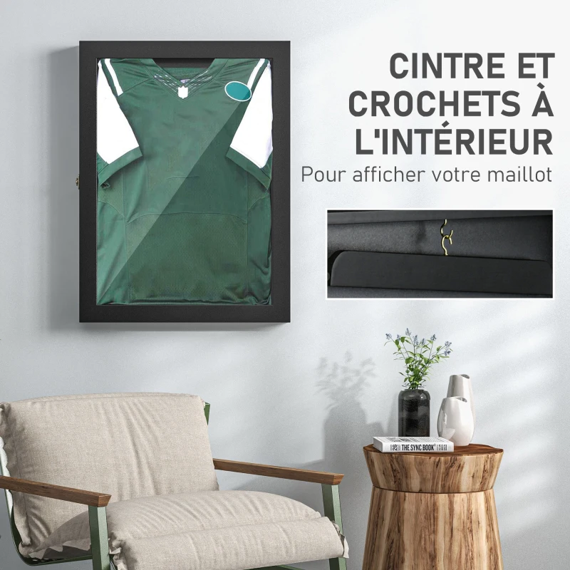 HOMCOM Frame box T-frame cadre pour maillot porte acrylique doublure interne feutre 60 x 6,5 x 80 cm noir
