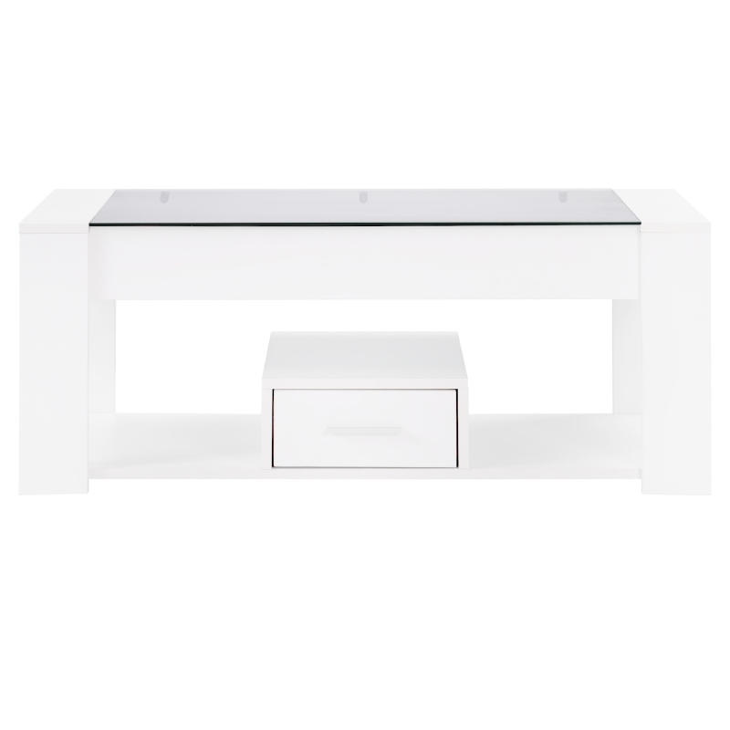 Tavolino da Salotto Moderno con Piano in Vetro, Scomparti Chiusi e Ampio Ripostiglio, 100x50x40 cm, Bianco