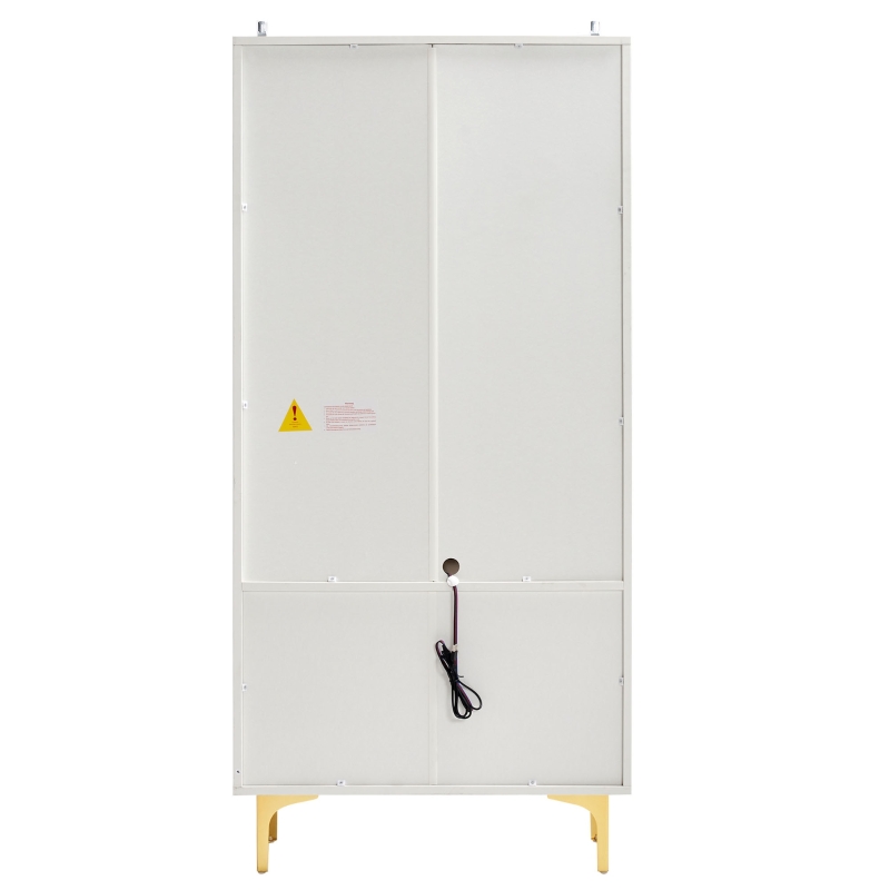 Vetrina Elegant in Vetro, con Gambe Dorate e Ripiani Regolabili, Illuminazione LED Multicolore, adatta per soggiorno, ufficio, 70x35x150 cm, Bianco