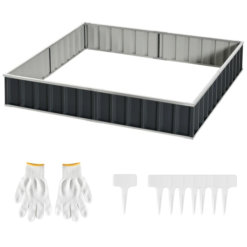 Outsunny 645L Metal Raised Garden Bed, DIY Large Steel Planter Box, No Bottom w/ A Pairs of Glove for Backyard, Patio to Grow Vegetables, Herbs, and Flowers, 258cmx90cm