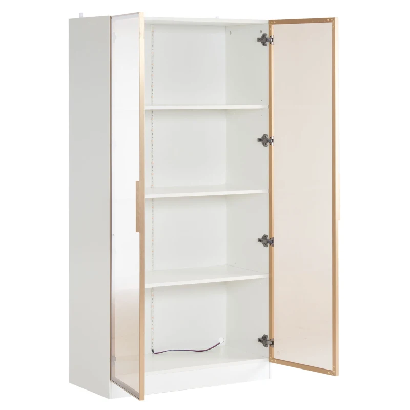 Set di 2 Vetrine con Illuminazione LED a 16 Colori, Ante a Battente e Ripiani Regolabili, 80x40x160 cm (ciascuno), Armadio Alto per Soggiorno, Bianco