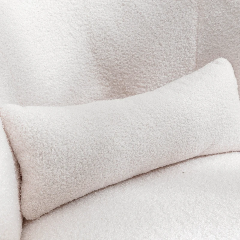 Poltrona Scrivania Girevole in Peluche Teddy con Cuscino Lombare, Base in Metallo Rotante a 360°, Portata 100 kg, 65x70x73 cm, Bianco