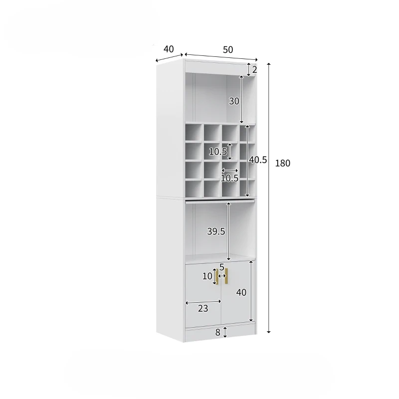 Mobiletto Porta Vino con 16 Scomparti per Bottiglie, Multifunzionale come Highboard per Sala da Pranzo o Libreria per Soggiorno, 50x40x180 cm, Bianco