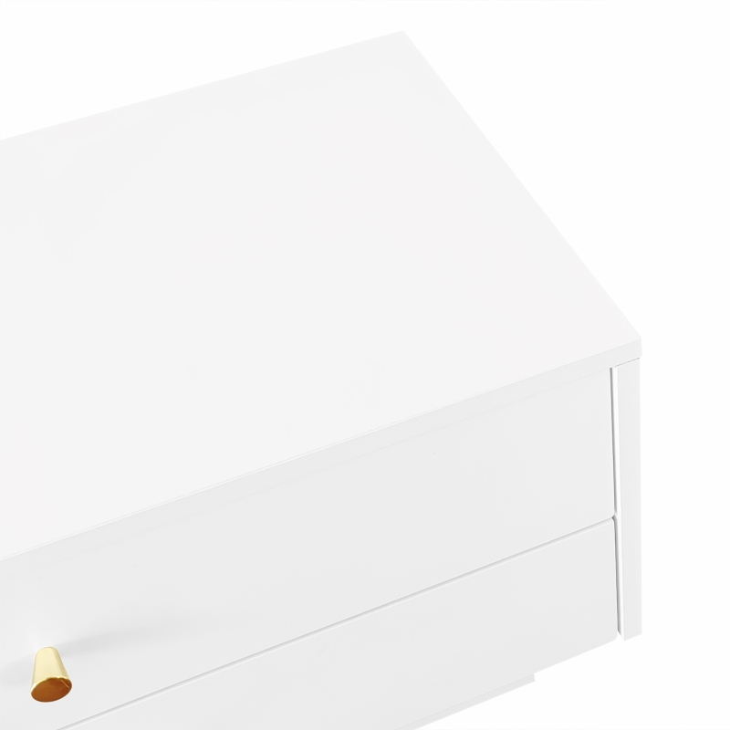 Mobiletto Porta TV Grande con 4 Cassetti e 2 Porte in Vetro, Sistema di Gestione dei Cavi, Supporto per TV fino a 90 Pollici, 220x40x33 cm, Bianco