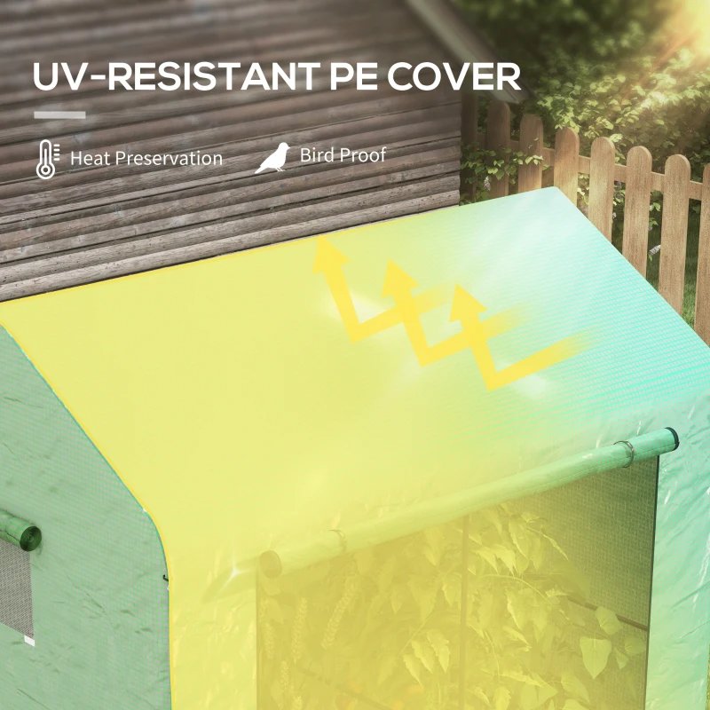 Outsunny Greenhouse, Walk-in Garden Grow House with Roll-up Door and Mesh Windows, 200 x 140 x 200cm, Green