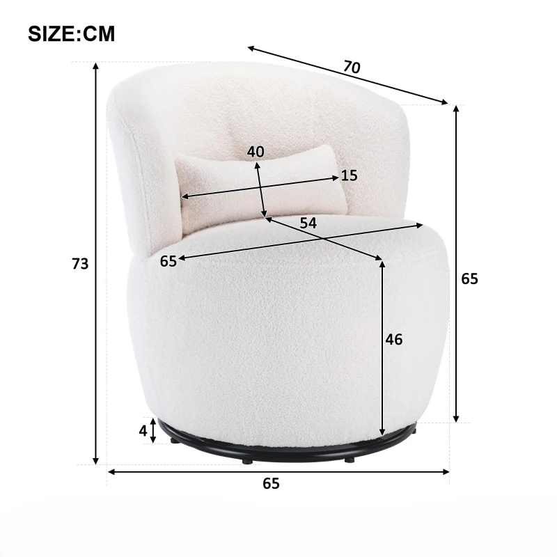 Poltrona Scrivania Girevole in Peluche Teddy con Cuscino Lombare, Base in Metallo Rotante a 360°, Portata 100 kg, 65x70x73 cm, Bianco