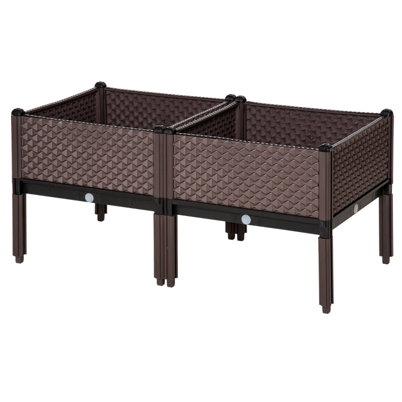 Outsunny Set of 2 Indoor/Outdoor Planter Boxes | Garden Raised Elevated Beds, Flowers Vegetables Fruits Herbs Container w/ Self-Watering Design Drainage Holes, Brown