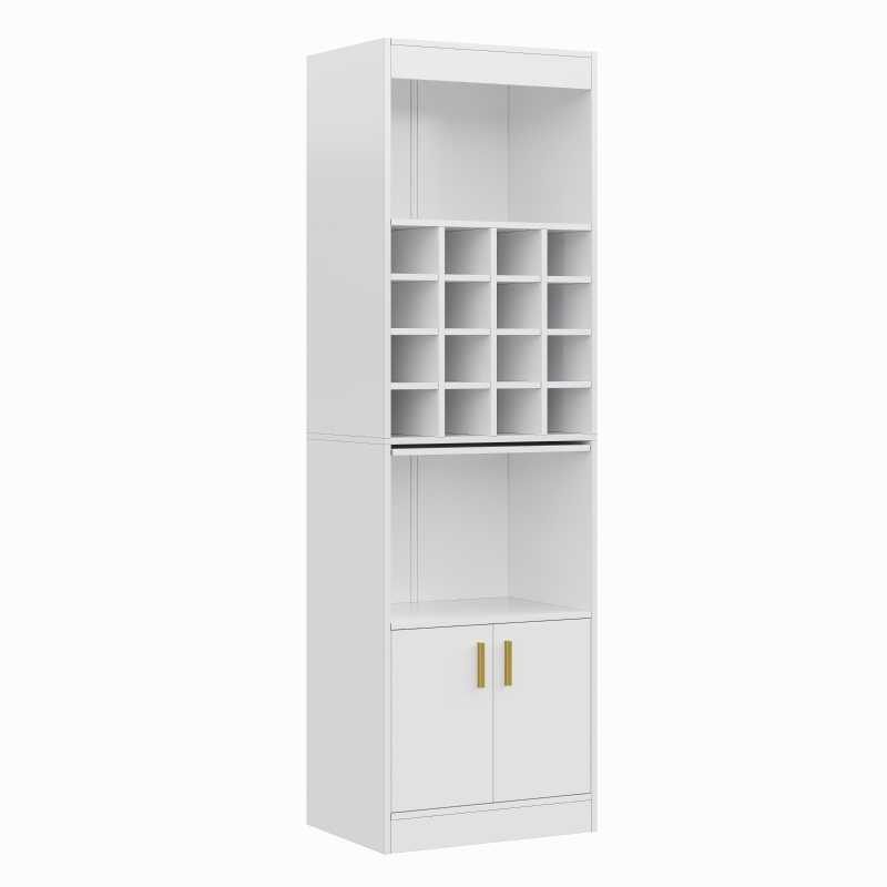 Mobiletto Porta Vino con 16 Scomparti per Bottiglie, Multifunzionale come Highboard per Sala da Pranzo o Libreria per Soggiorno, 50x40x180 cm, Bianco