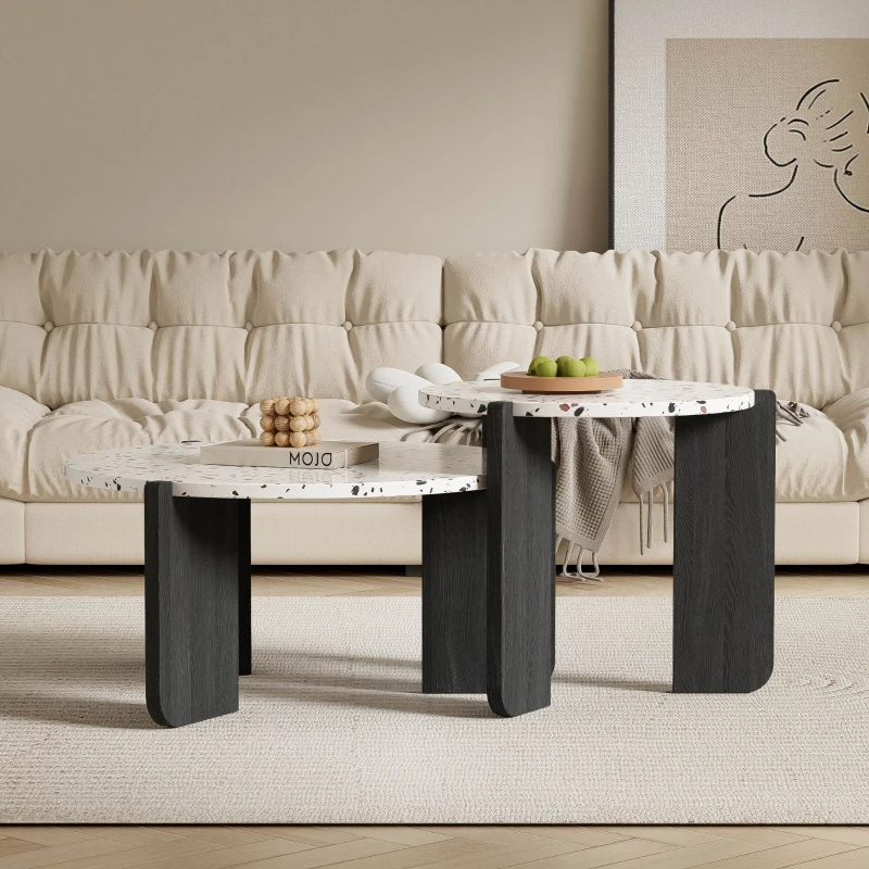 Set di Tavolini da Salotto Moderni Incastonati, Utilizzabili come Tavolino da Caffè o Comodini, Design Versatile, 70x70x35 cm + 50x50x45,5 cm, Nero
