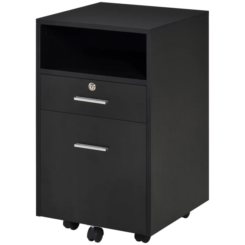 Vinsetto Lockable Two-Drawer Filing Cabinet, with Wheels - Black