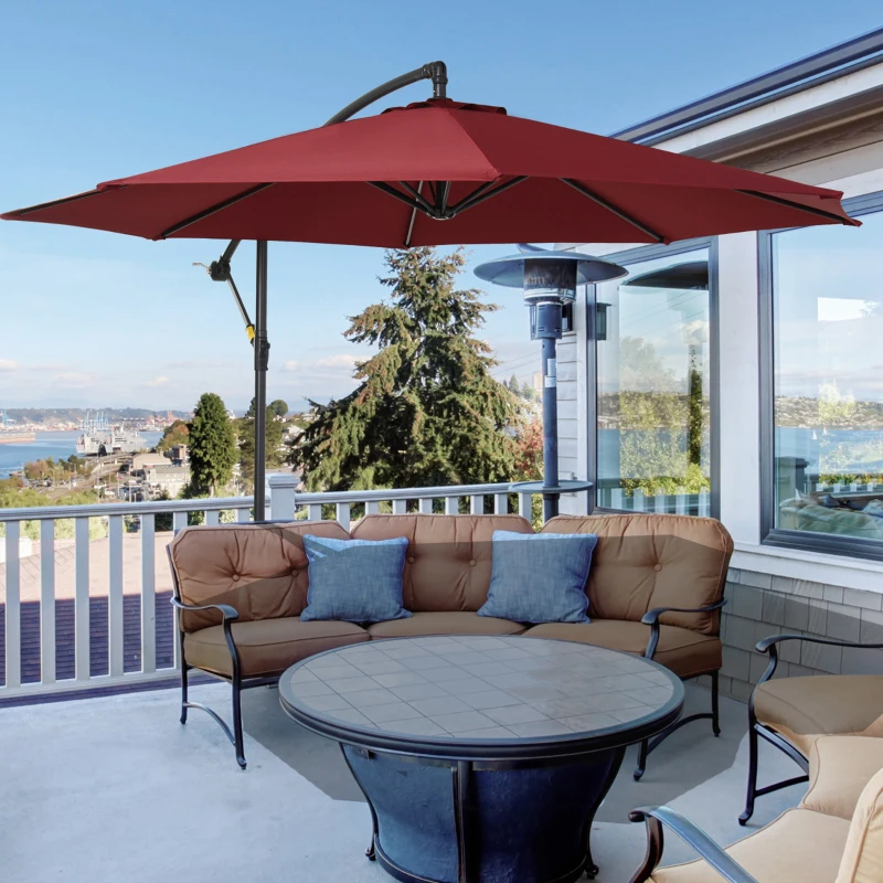 Outsunny Cantilever Umbrella Parasol Hanging Banana Steel Dark Green 3M Patio Wine Red