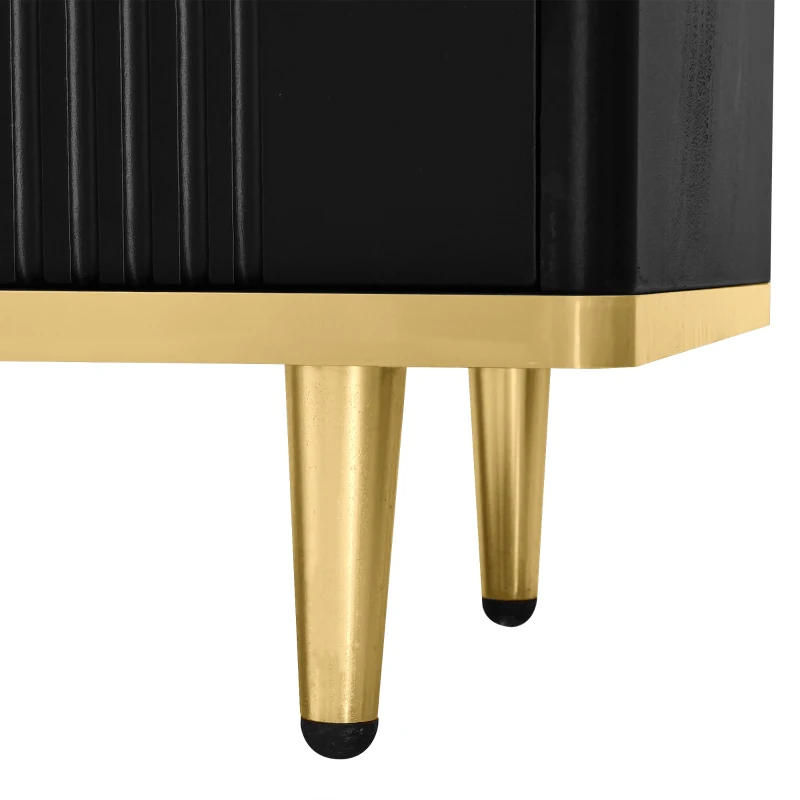 Mobile Porta TV Basso con Texture Intagliata, Maniglie e Piedi Dorati, Struttura Effetto Marmo per Soggiorno, 175x40x45 cm, Nero