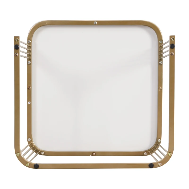 Set di Tavolini da Salotto Impilabili in Marmo Lucido con Accenti Dorati e Cassetti, 60x60x45 cm + 50x50x34 cm, Bianco