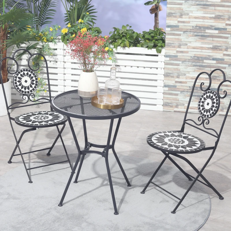 Outsunny 60cm Round Garden Dining Table Metal Outside Bistro Table with Mesh Tabletop for Garden Balcony Deck, Dark grey
