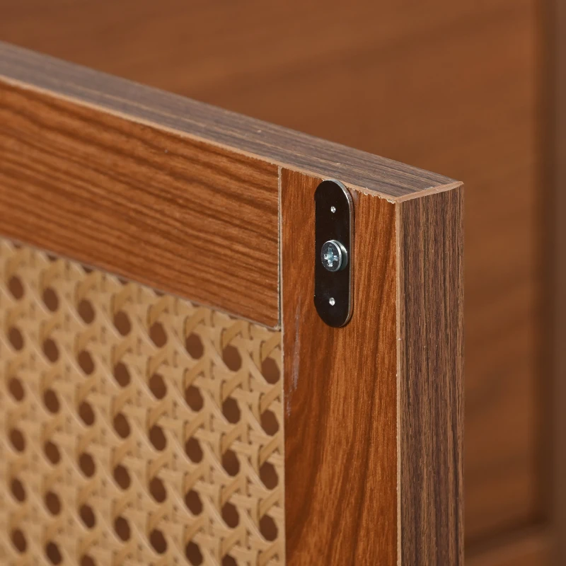 Credenza Moderna per Soggiorno e Cucina, con 2 Ante in Rattan e 2 Cassetti, Maniglie in Metallo, 130x40x75 cm, Colore Noce