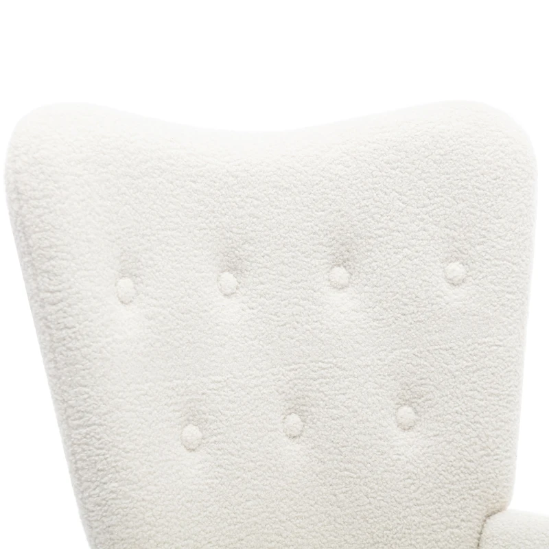 Poltrona Relax in Tessuto Teddy con Poggiapiedi, Design Ergonomico e Struttura in Metallo Dorato, 63x41.5x98 cm, Bianco