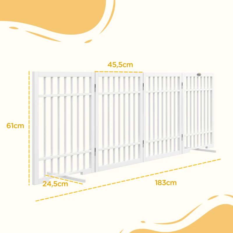 PawHut Hondenhek, opvouwbaar en antislip, draaibare steunvoeten, houten frame, 183x24,5x61 cm, Wit