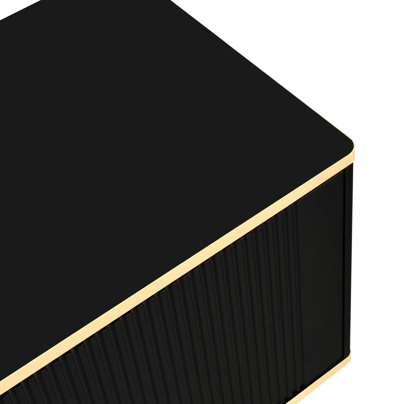 Mobile Porta TV Basso con Texture Intagliata, Maniglie e Piedi Dorati, Struttura Effetto Marmo per Soggiorno, 175x40x45 cm, Nero