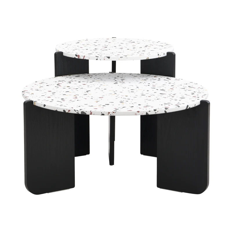 Set di Tavolini da Salotto Moderni Incastonati, Utilizzabili come Tavolino da Caffè o Comodini, Design Versatile, 70x70x35 cm + 50x50x45,5 cm, Nero