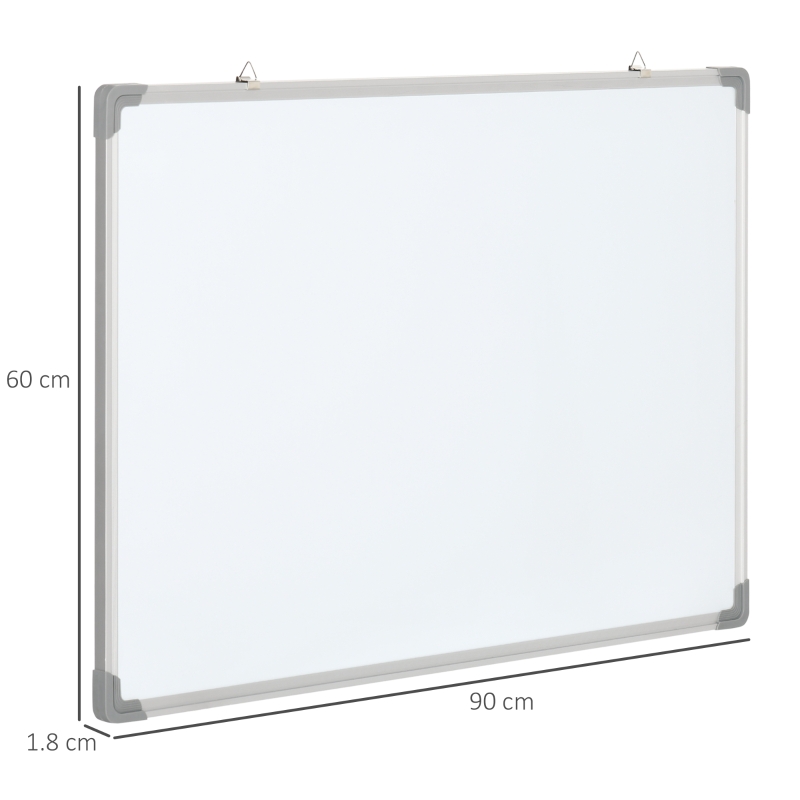 HOMCOM Lavagna Magnetica Bianca Rettangolare con 4 Pennarelli, 1 Gomma e 10 Magneti Inclusi, 90x60x1.8 cm