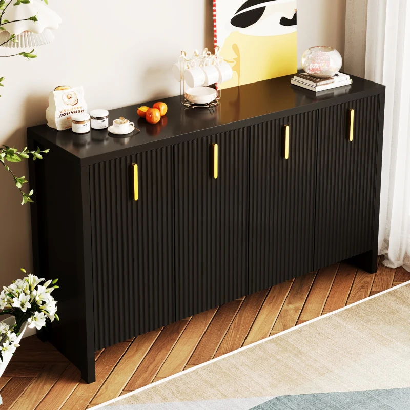 Credenza Moderna Minimalista per Cucina e Soggiorno con Maniglie Dorate e Ripiani Regolabili, 140x38x80 cm, Nero