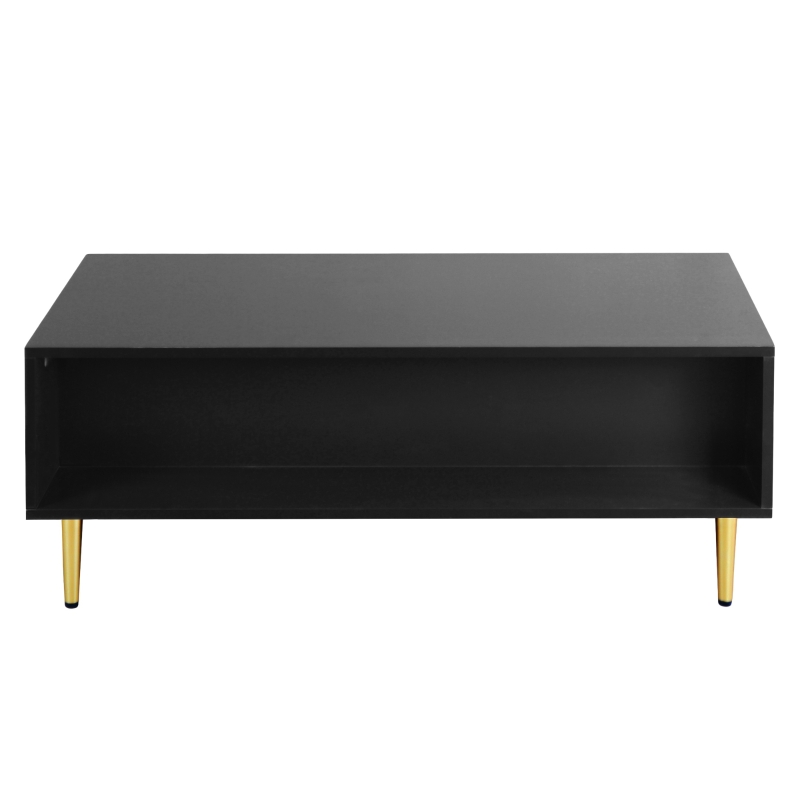 Tavolino Basso Elegante con Decorazioni Dorate, 2 Cassetti e Design a Righe Verticali, 100x50x40 cm - Tavolino da Salotto Moderno, Nero+Oro