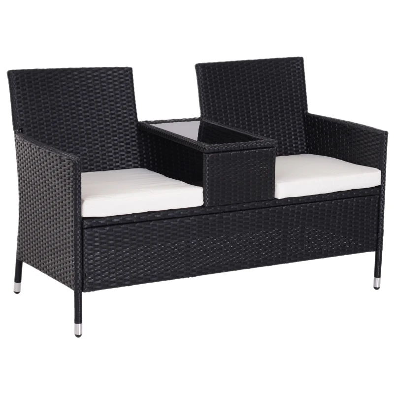Outsunny 2-Seater Rattan Chair Set W/Middle Tea Table-Black