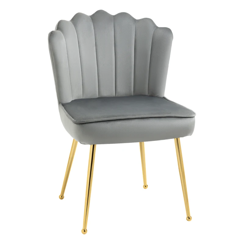 HOMCOM Velvet-Feel Shell Accent Chair - Grey