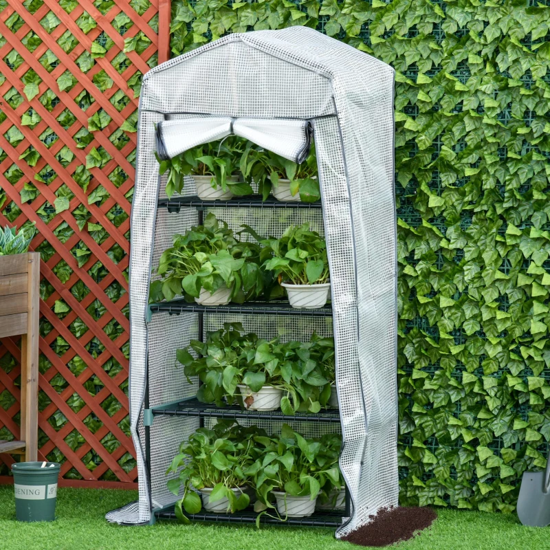 Outsunny 4 Tiers Mini Portable Greenhouse Compact Plant Grow Shed Metal Frame PE Cover 160H x 70L x 50Wcm