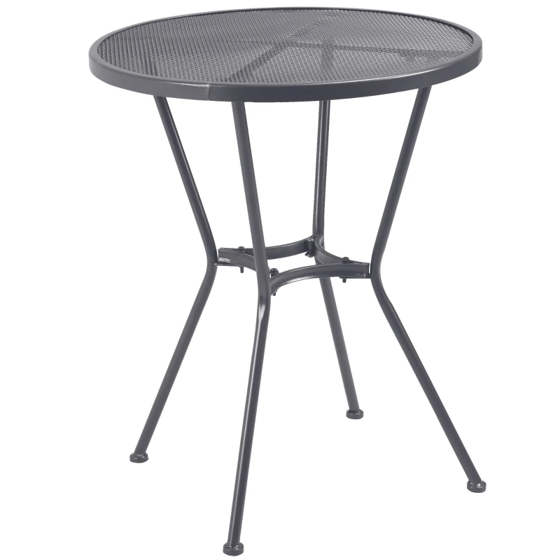 Outsunny 60cm Round Garden Dining Table Metal Outside Bistro Table with Mesh Tabletop for Garden Balcony Deck, Dark grey