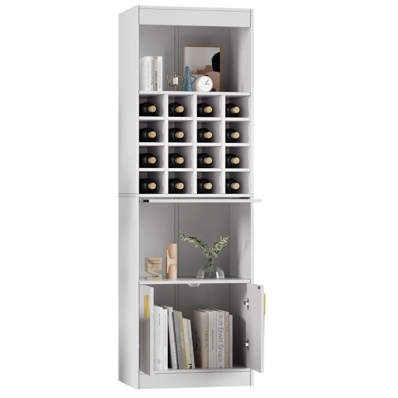 Mobiletto Porta Vino con 16 Scomparti per Bottiglie, Multifunzionale come Highboard per Sala da Pranzo o Libreria per Soggiorno, 50x40x180 cm, Bianco
