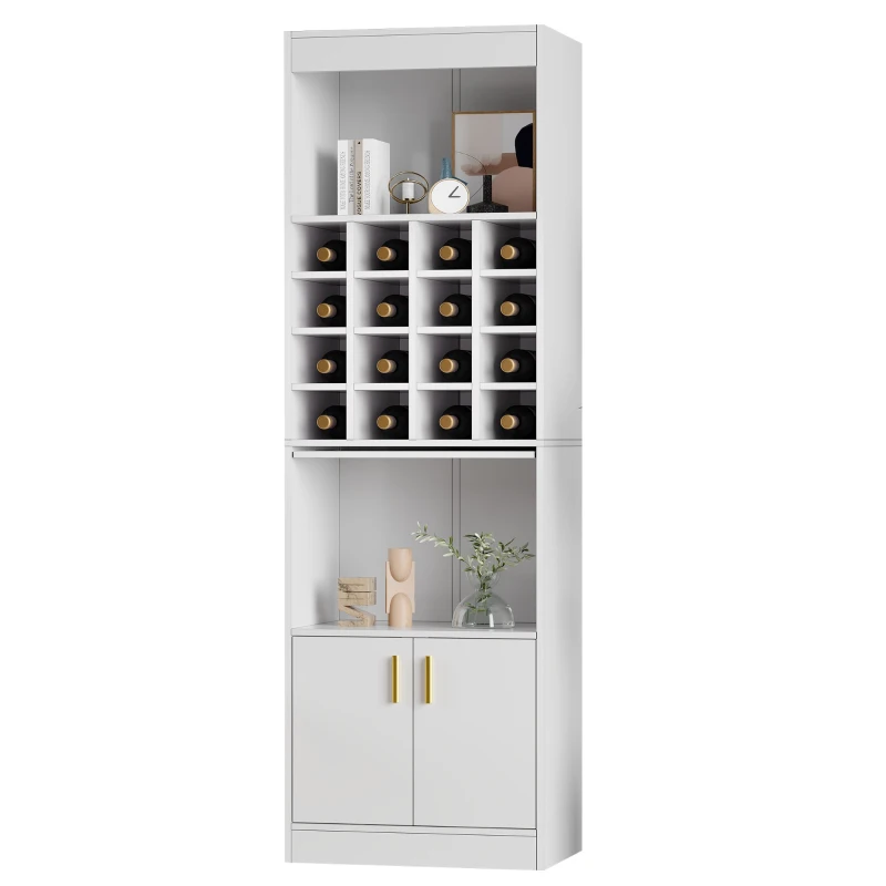 Mobiletto Porta Vino con 16 Scomparti per Bottiglie, Multifunzionale come Highboard per Sala da Pranzo o Libreria per Soggiorno, 50x40x180 cm, Bianco